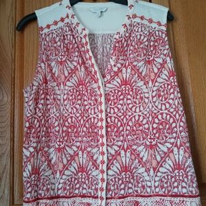 Lucky Brand Red and White Embroidered Tank Top